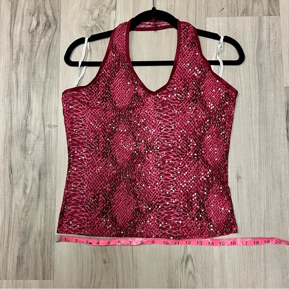Forever 21 pink sparkly snakeskin halter top vintage y2k. Sz L stretchy. NWOT - Picture 4 of 13